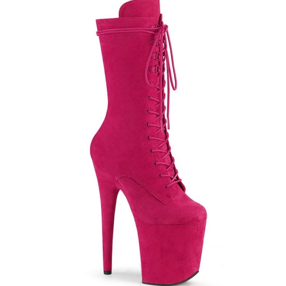Pleaser Pink Suede Platform Lace-Up Boots